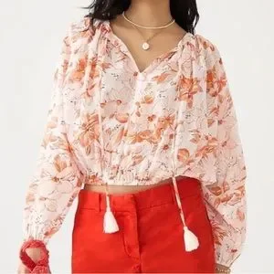 J.Crew Breezy Blooms Tassel Tie Crop Blouse size 6